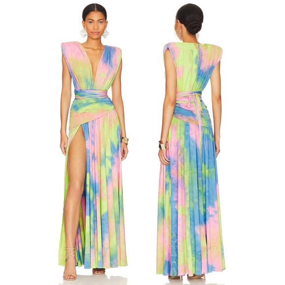 Bronx and Banco Maya Robe Gown Maxi Tie Dye Multicolor Gala Prom Beachy Size S - Picture 1 of 16